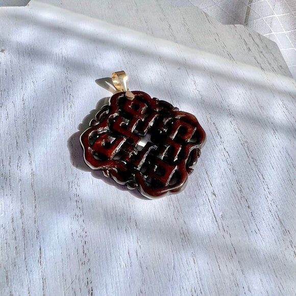 Ross Simons Brown Unisex Jade Endless Knot Pendant with 14K Gold Bale, Pendants - Picture 13 of 13